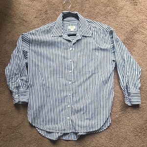 Anthropologie Maeve White & Gray Striped Button-Up Blouse